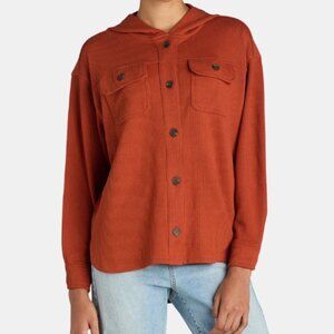 New Time and Tru Womens Rust Brown Ribbed Hooded Oversized Shacket size M (8-10)